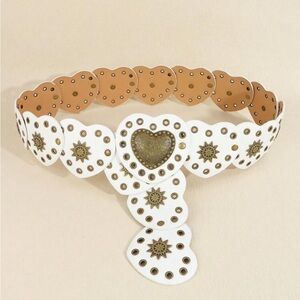 White and Brown Heart Design Women's Belt